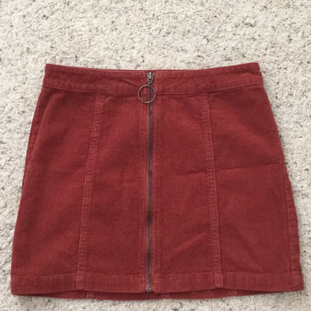 Rust O ring zip up ribbed corduroy skirt